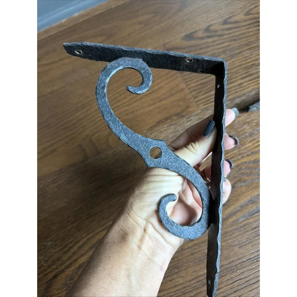 Pair Hand Forged Wrought Iron Shelf Brackets 8x6